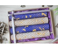 Набор свечей восковых ручной работы из вощины в крафт коробке Набор свечей с поталью Волшебно, 4 шт Набор свечей восковых ручной работы из вощины в крафт коробке Набор свечей с поталью Волшебно, 4 шт